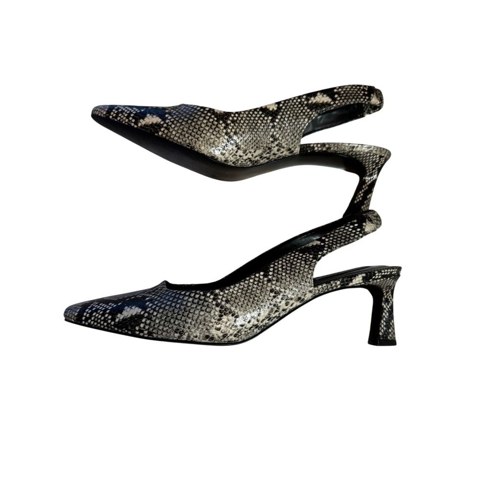 Steve Madden Giorgie Snakeskin Print Slingback Kitten Heels Grey Black Size 9M